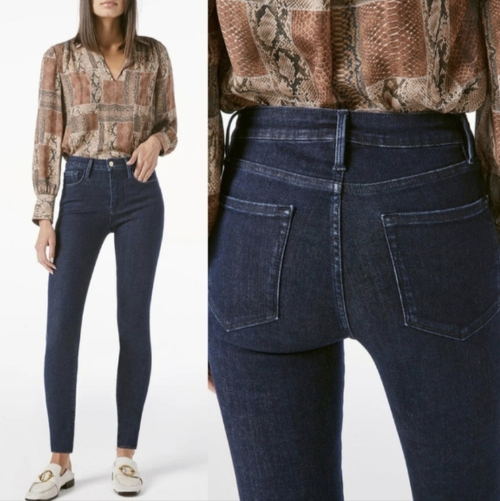Frame Le High Harvard Dark Wash Skinny Jeans 70s Denim Gift Retro School Travel - Picture 7 of 15